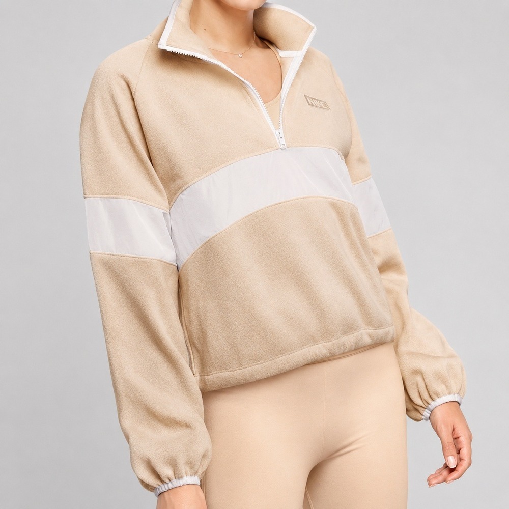 PINK Victoria's Secret Tan Sweater Knit Half Zip Logo Pullover SZ Large Cozy